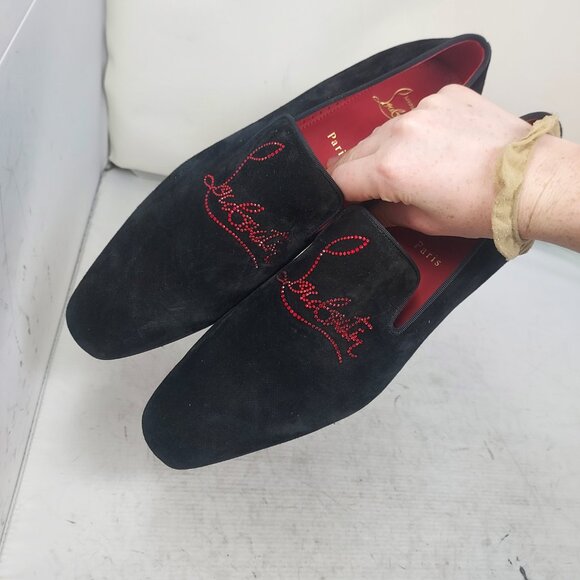 CHRISTIAN LOUBOUTIN Black Dandelion Strass Suede Logo Loafer - Picture 11 of 12